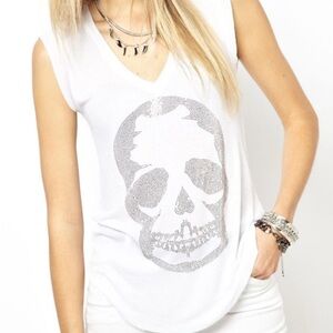 White Zadig and Voltaire Brooklyn Tshirt with Diamante Skull